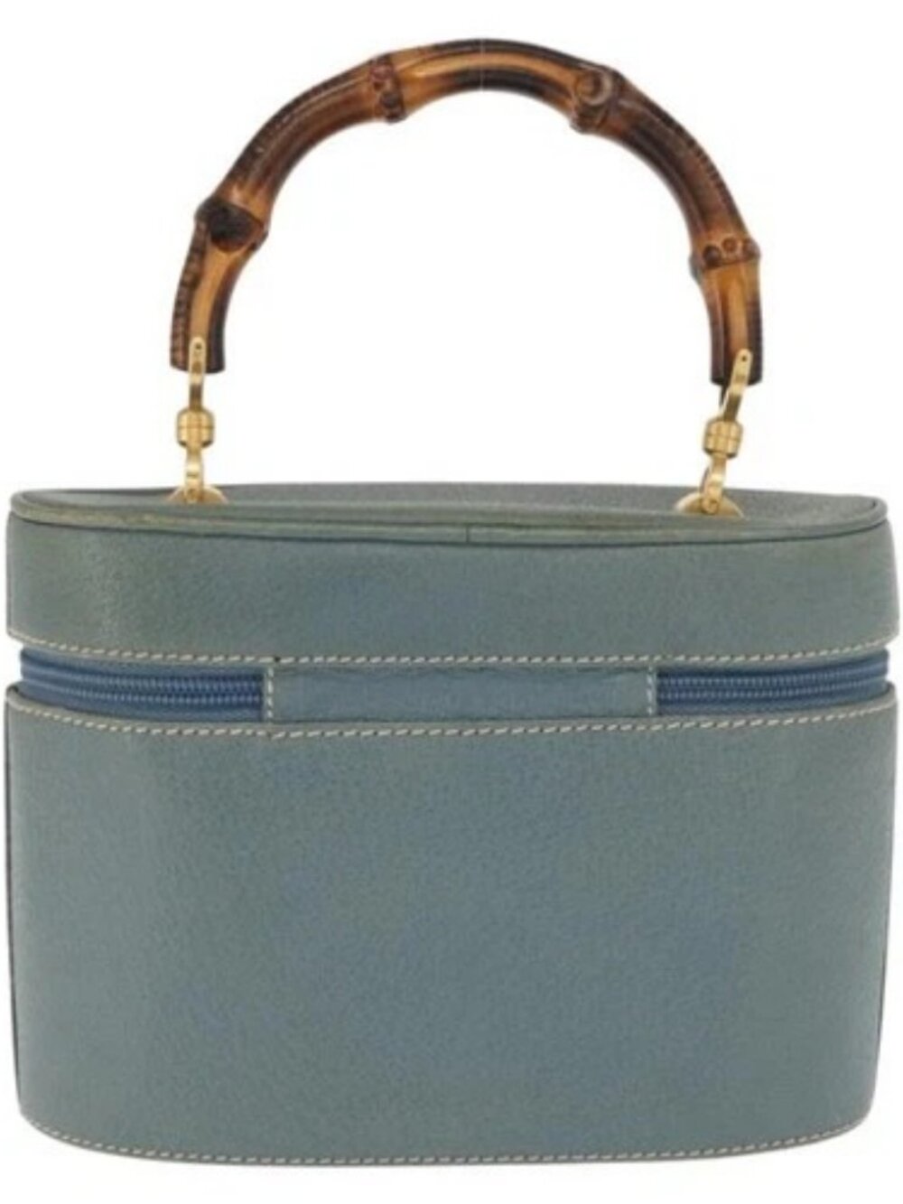 GUCCI Bamboo Vanity Cosmetic Pouch Leather Blue Gold 000 984 0232 Auth 169467 - Picture 3 of 16